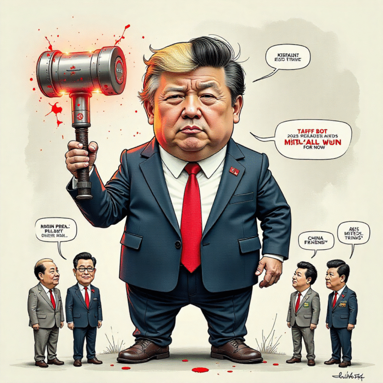 Infographic illustrating the 2025 U.S. tariff impact on India, Brazil, and Canada with comparison to China’s exemption, highlighting the trade tensions fueled by Trump’s ego-driven policies targeting agricultural and dairy sectors.