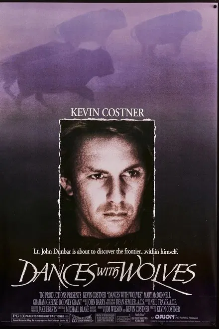 Dances with Wolves movie poster featuring Kevin Costner and Graham Greene as Kicking Bird
